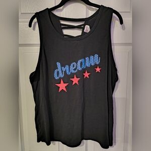No Boundaries Sz XXL Black Sleeveless Top with Blue Writing and Red Star Design